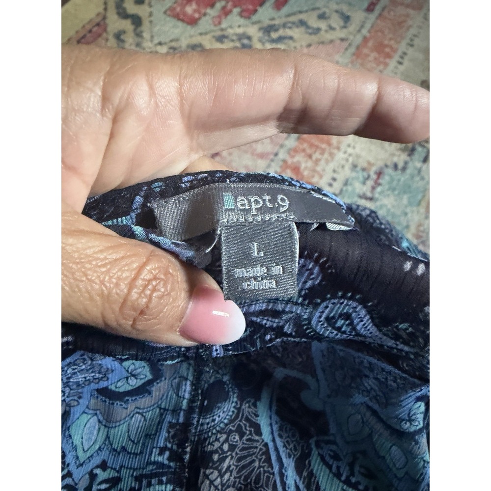 APT 9 Blouse Womens Large Blue Paisley Boho Peasant Top Sheer Y2K v Neck - Picture 2 of 3